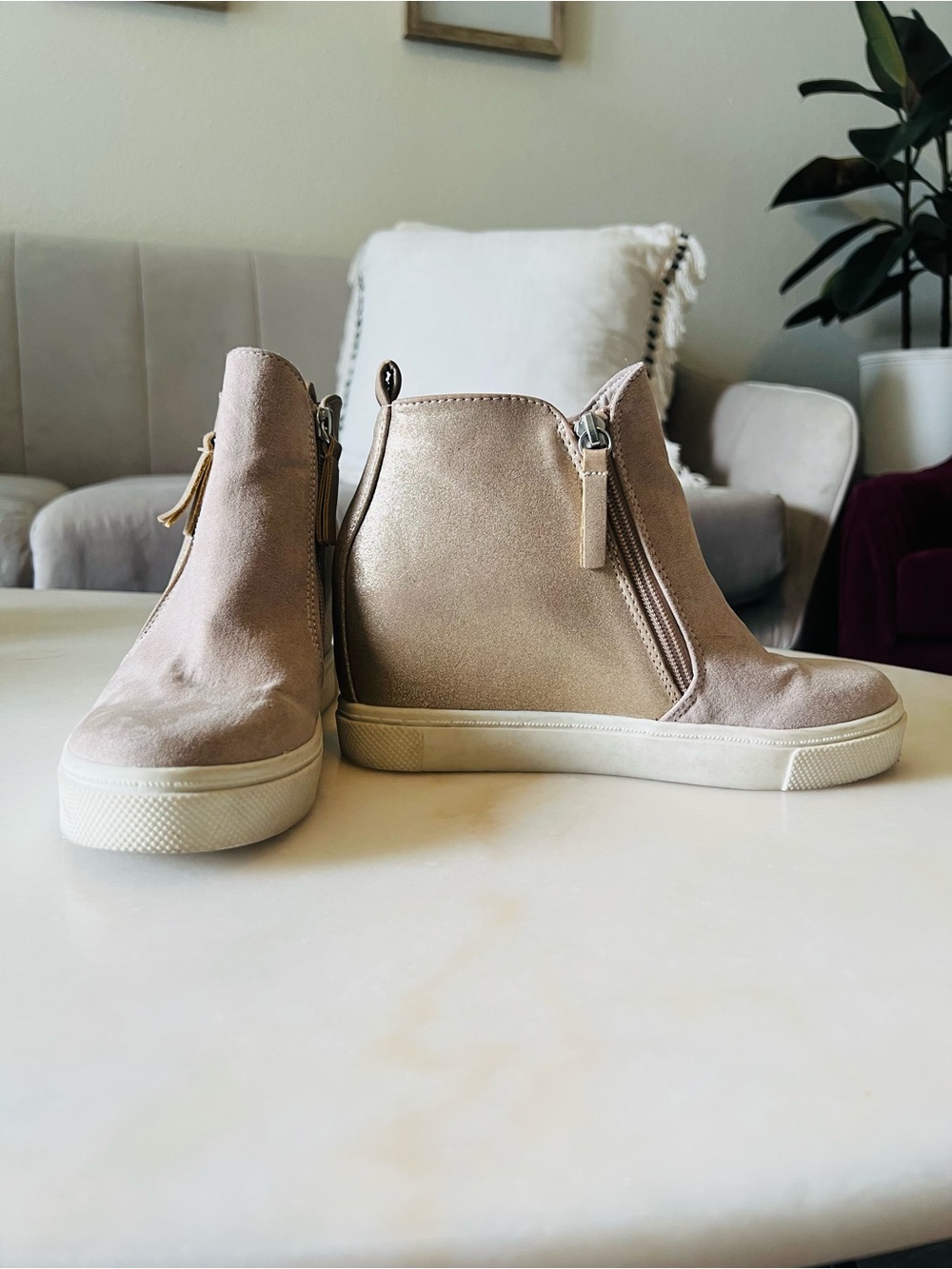 Women’s Suede Slip-On Sneaker Boot in Light Pink - Picture 2 of 10